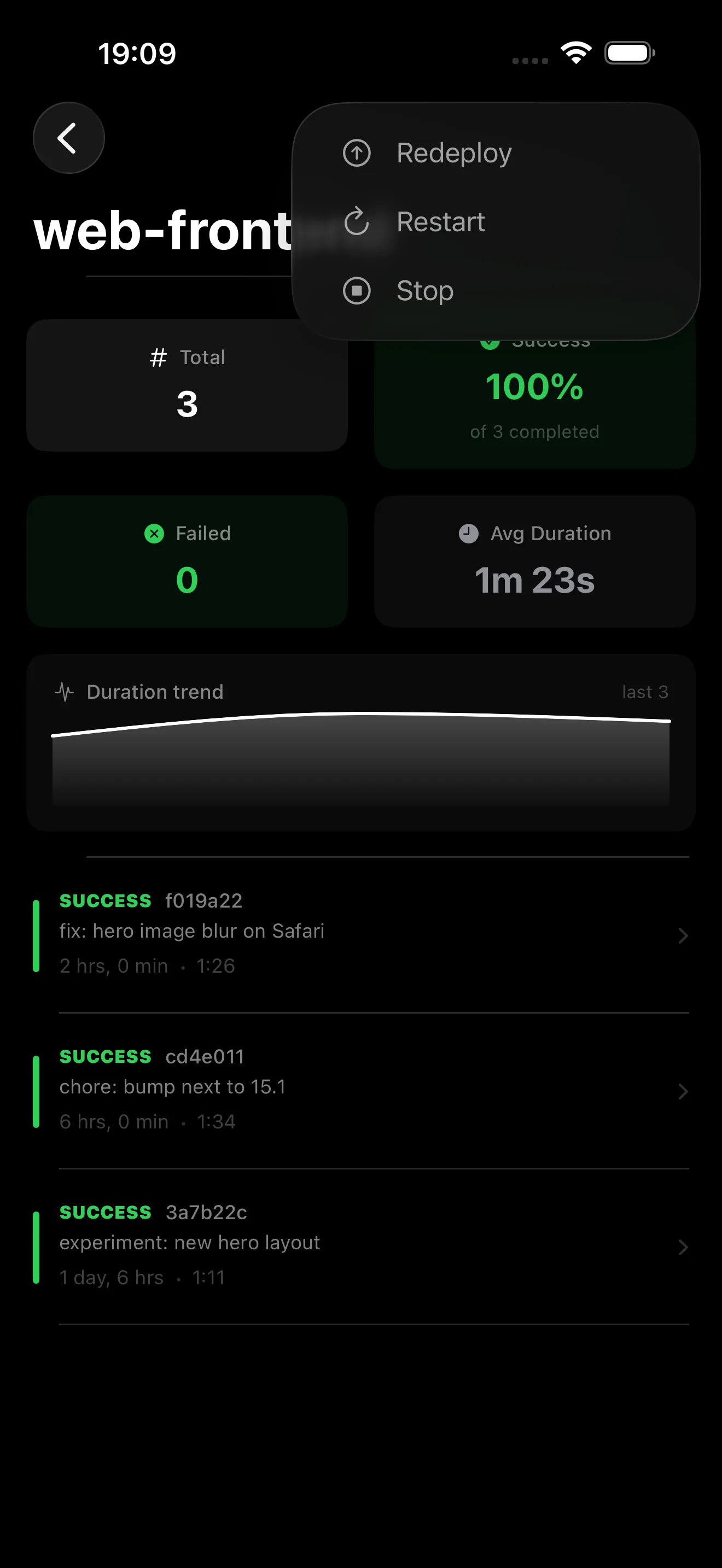 Deployment metrics and actions inside Deploir