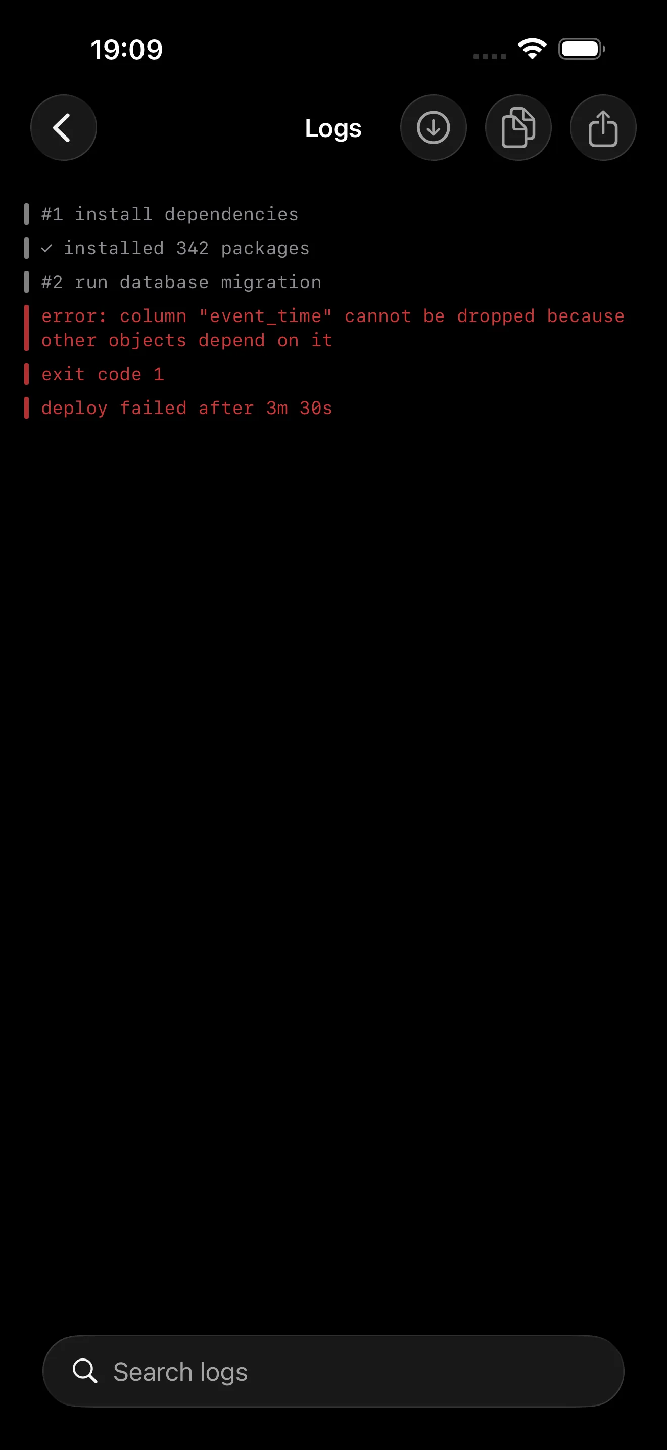 Live deployment logs inside Deploir